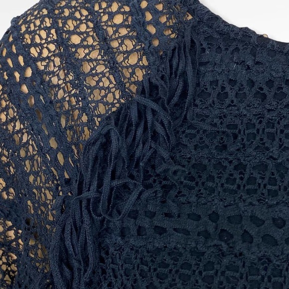 Nightcap by Carisa Rene Carmen Crochet and Fringed Shirt in Black Medium - Picture 5 of 11